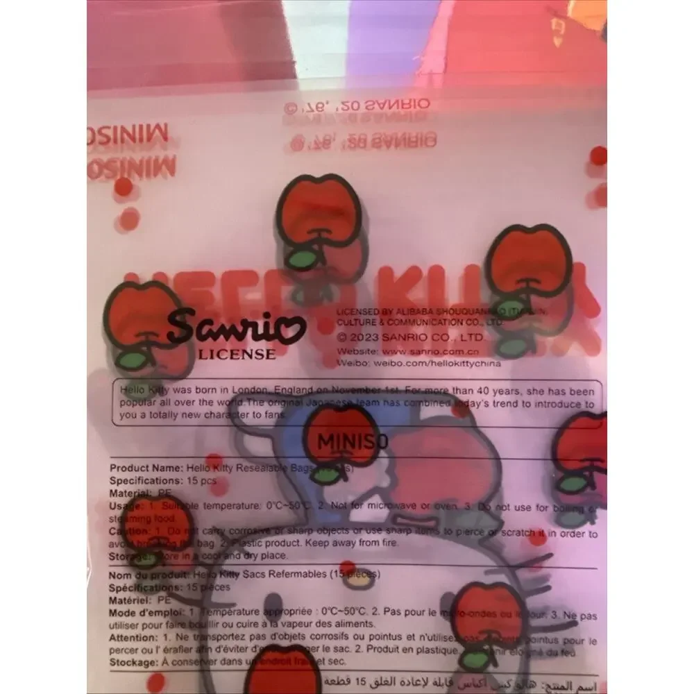 Sanrio Hello Kitty Resealable Zip Top Bag 15 Pieces Food ~8